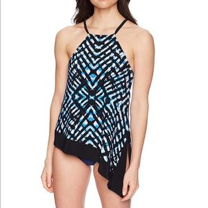 Coastal Blue Control Asymmetrical Tankini Top L